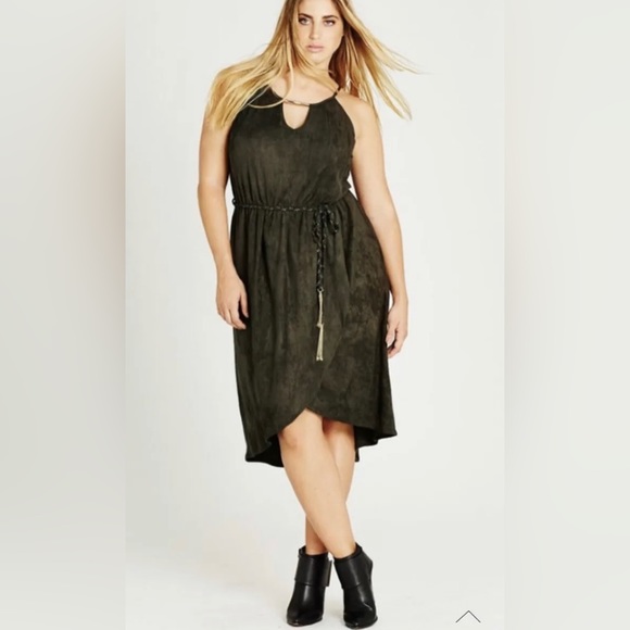 City Chic Dresses & Skirts - City Chic Thyme Suede Faux Wrap Dress Olive Green Khaki Plus Size S 16 -NWT New